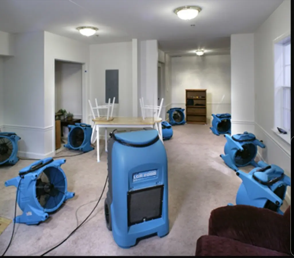 Air movers and dehumidifier setup for Water Damage Restoration in Pendleton
